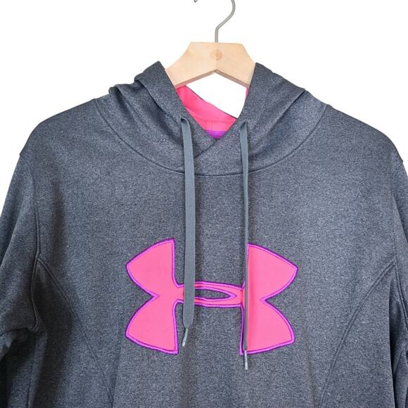 Under Armour Cold Gear Womens L Semi Fitted Gray Hoodie with Pink Logo - Picture 3 of 8